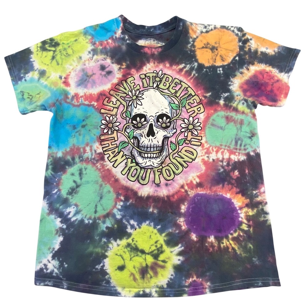 Daisy‎ Skull Nature Colorful Tie-Dye Graphic T-Shirt Women's Size Large